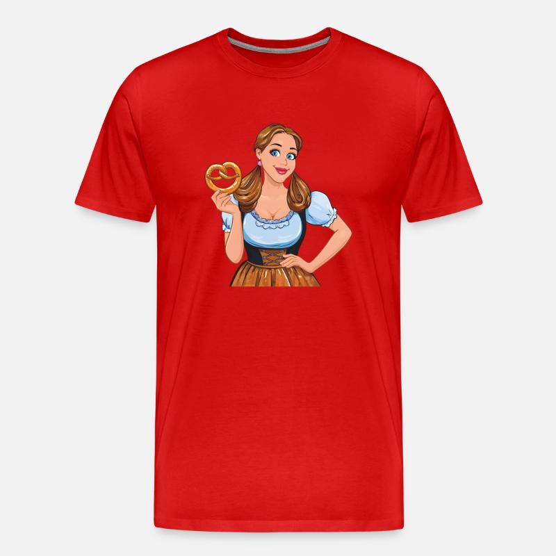 FRAU DIRNDL BREZEL - Männer Premium Bio T-Shirt - Rot