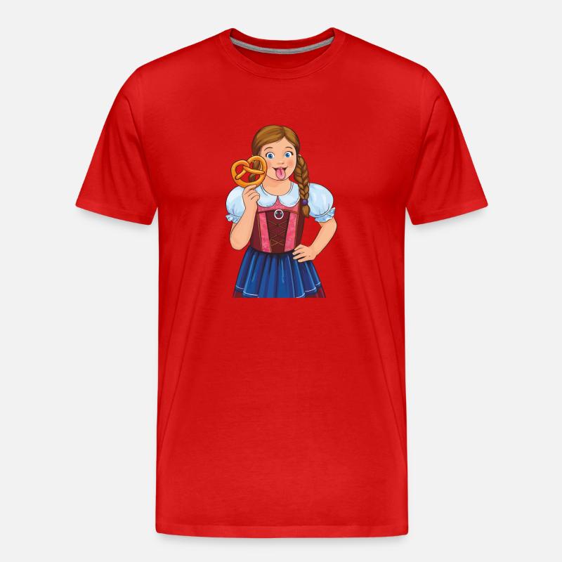 MÄDCHEN DIRNDL BREZEL - Männer Premium Bio T-Shirt - Rot