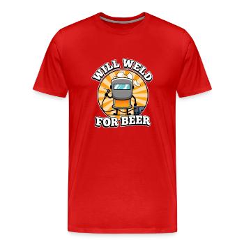 Will weld for beer - Men's Premium Organic T-Shirt - red - Front - Damien (186cm)