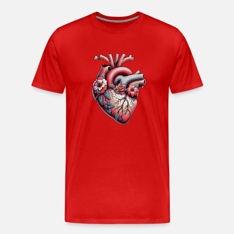 Anatomisches Herz mit Blumen - Männer Premium Bio T-Shirt - Rot