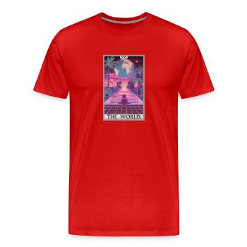 Carte de tarot Carte de tarot Le monde - T-shirt bio Premium Homme - rouge - Devant - Damien (186cm)