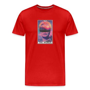 Carte de tarot Carte de tarot Le monde - T-shirt bio Premium Homme - rouge - Devant - Damien (186cm)