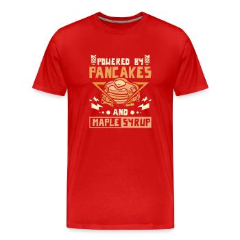 Powered by pancakes and maple syrup - Men's Premium Organic T-Shirt - red - Front - Damien (186cm)