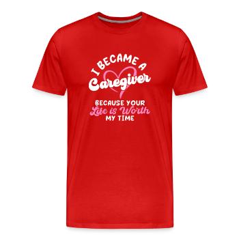 Ich wurde ein Betreuer - Männer Premium Bio T-Shirt - Rot - Vorne - Damien (186cm)
