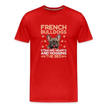 French Bulldogs Stealing Hearts And Hogging The Be - Men's Premium Organic T-Shirt - red - Front - Damien (186cm)