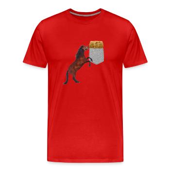 Pferd, das Nach Heu In Ihrer Falschen Tasche Greift Lustig - Männer Premium Bio T-Shirt - Rot - Vorne - Damien (186cm)
