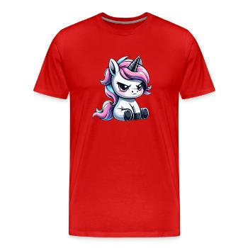 Launisches Einhorn - Männer Premium Bio T-Shirt - Rot - Vorne - Damien (186cm)