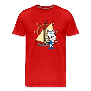 Cat Cats Voilier Navires Volant - T-shirt bio Premium Homme - rouge - Devant - Damien (186cm)