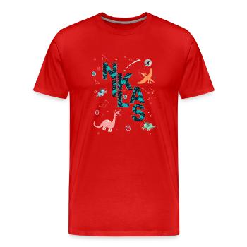 NIKLAS - Beautiful boy name with dinosaur - Men's Premium Organic T-Shirt - red - Front - Damien (186cm)