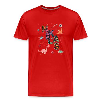 NIKLAS - Beautiful boy name with dinosaur - Men's Premium Organic T-Shirt - red - Front - Damien (186cm)