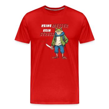 KEINE MESSER KEIN STRESS - Männer Premium Bio T-Shirt - Rot - Vorne - Damien (186cm)