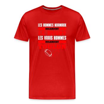 Vrais Hommes Regardent Toulon - T-shirt bio Premium Homme - rouge - Devant - Damien (186cm)