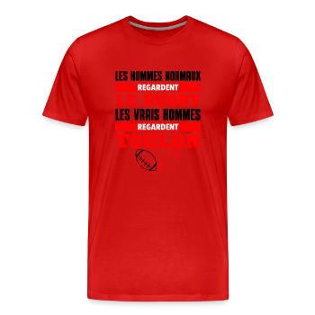 Vrais Hommes Regardent Toulon - T-shirt bio Premium Homme - rouge - Devant - Damien (186cm)