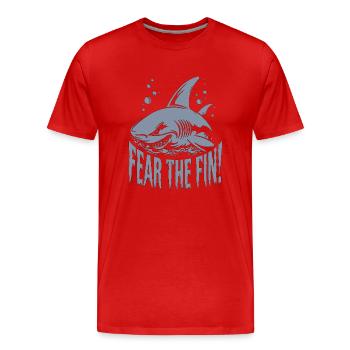 HAI, FÜRCHTE DIE FLOSSE - Männer Premium Bio T-Shirt - Rot - Vorne - Damien (186cm)