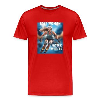 FEMME RAPIDE, ROUES PLUS RAPIDES - T-shirt bio Premium Homme - rouge - Devant - Damien (186cm)