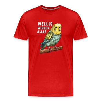 VOGEL WELLIS WISSEN ALLES - Männer Premium Bio T-Shirt - Rot - Vorne - Damien (186cm)
