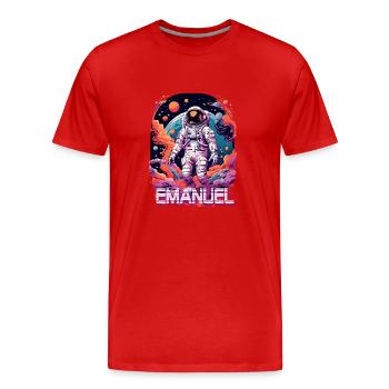 EMANUEL - Beau prénom de garçon avec astronaute cool - T-shirt bio Premium Homme - rouge - Devant - Damien (186cm)
