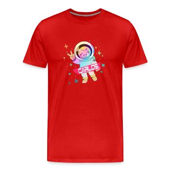 CARLOS - Beau nom de garçon avec astronaute mignon - T-shirt bio Premium Homme - rouge - Devant - Damien (186cm)