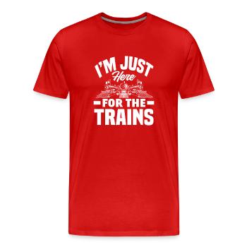 Je ne suis là que pour les trains - T-shirt bio Premium Homme - rouge - Devant - Damien (186cm)