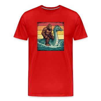 Bigfoot Rides Loch Ness Monster Nessie - T-shirt bio Premium Homme - rouge - Devant - Damien (186cm)