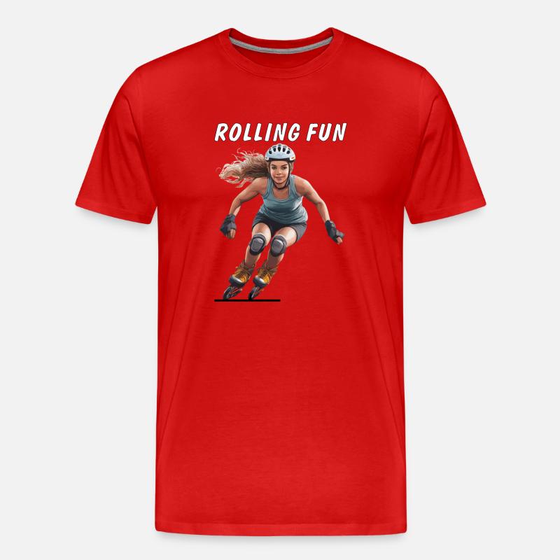 FRAU ROLLSCHUHE ROLLING FUN - Männer Premium Bio T-Shirt - Rot