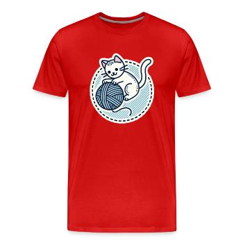 Süßes weißes Kätzchen, das mit einem Garn spielt - Männer Premium Bio T-Shirt - Rot - Vorne - Damien (186cm)