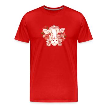 Vache avec couronne florale motif floral - T-shirt bio Premium Homme - rouge - Devant - Damien (186cm)