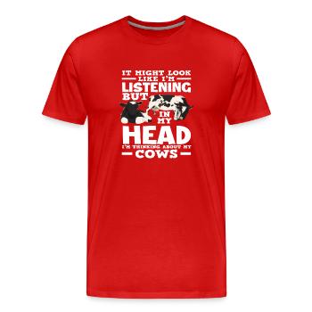Je pense à ma vache qui écoute - T-shirt bio Premium Homme - rouge - Devant - Damien (186cm)