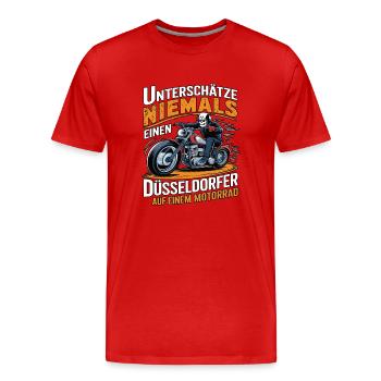 Never underestimate a Dusseldorf resident on a - Men's Premium Organic T-Shirt - red - Front - Damien (186cm)