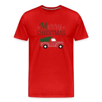 Merry Christmas - Auto mit Weihnachtsbaum - Männer Premium Bio T-Shirt - Rot - Vorne - Damien (186cm)