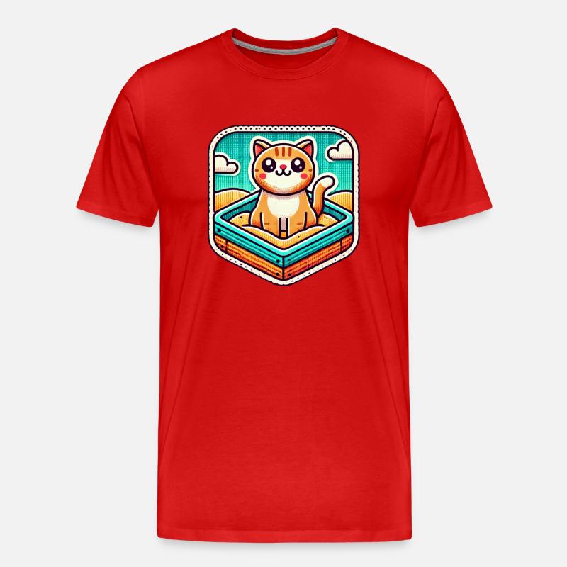 Süße Katze sitzt im Sandkasten - Männer Premium Bio T-Shirt - Rot