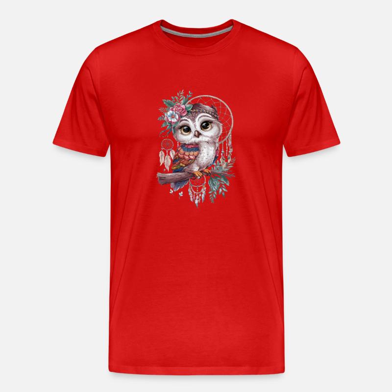 Eule Traumfänger Vogel Federn - Männer Premium Bio T-Shirt - Rot