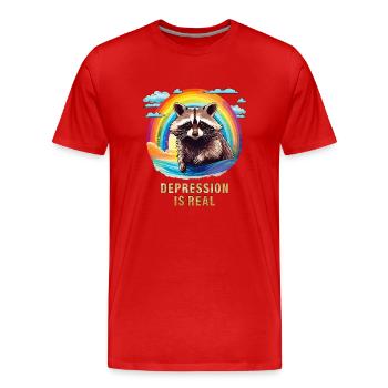 WASCHBÄR DEPRESSION IS REAL - Männer Premium Bio T-Shirt - Rot - Vorne - Damien (186cm)