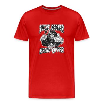 Sensemann Design - Suche Gegner, keine Opfer - Männer Premium Bio T-Shirt - Rot - Vorne - Damien (186cm)