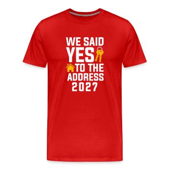 Nous avons dit à l’adresse 2027 - T-shirt bio Premium Homme - rouge - Devant - Damien (186cm)