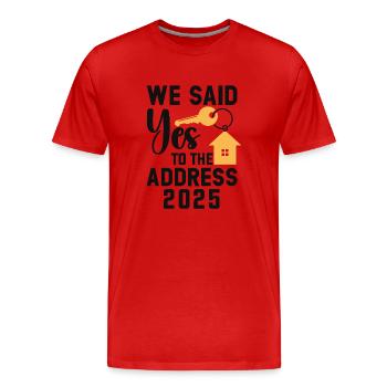 Nous avons dit à l’adresse 2026 - T-shirt bio Premium Homme - rouge - Devant - Damien (186cm)