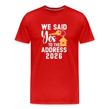 Nous avons dit à l’adresse 2026 - T-shirt bio Premium Homme - rouge - Devant - Damien (186cm)