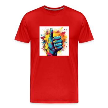 Thumbs Up Explosion – Bold Pop Art Design - Men's Premium Organic T-Shirt - red - Front - Damien (186cm)