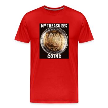 MES TRÉSORS PIÈCES - T-shirt bio Premium Homme - rouge - Devant - Damien (186cm)