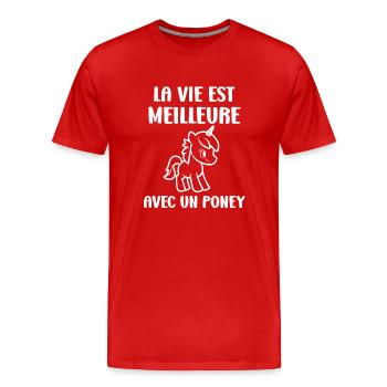 Humour poney - T-shirt bio Premium Homme - rouge - Devant - Damien (186cm)