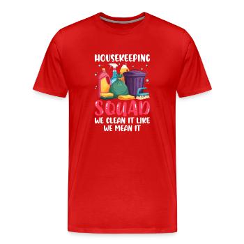 Escouade d’entretien ménager - T-shirt bio Premium Homme - rouge - Devant - Damien (186cm)