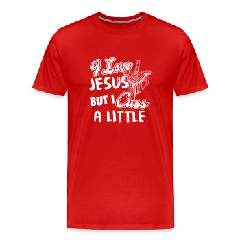 I Love Jesus But I Cuss A Little - Men's Premium Organic T-Shirt - red - Front - Damien (186cm)