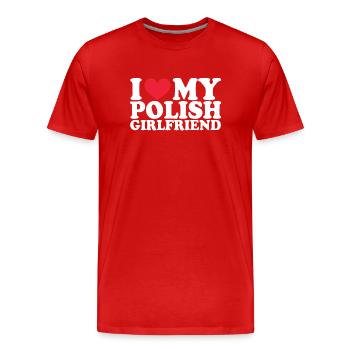 Pologne Petite amie Petite amie Relation Couple Amour - T-shirt bio Premium Homme - rouge - Devant - Damien (186cm)