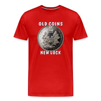 ÖLD COINS NEW LUCK - Männer Premium Bio T-Shirt - Rot - Vorne - Damien (186cm)