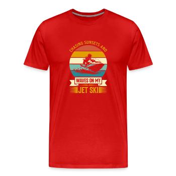 À la poursuite des couchers de soleil et des vagues sur mon jet ski. - T-shirt bio Premium Homme - rouge - Devant - Damien (186cm)