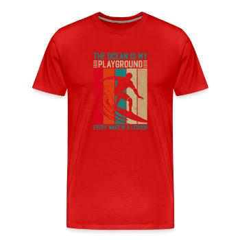 Der Ozean ist mein Spielplatz; Jede Welle ist eine Lektion - Männer Premium Bio T-Shirt - Rot - Vorne - Damien (186cm)