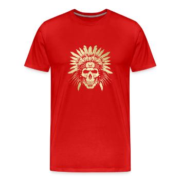 Chef Crâne Indien Or - T-shirt bio Premium Homme - rouge - Devant - Damien (186cm)
