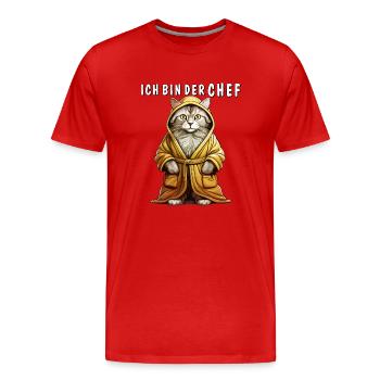 KATZE BADEMANTEL ICH BIN DER CHEF - Männer Premium Bio T-Shirt - Rot - Vorne - Damien (186cm)