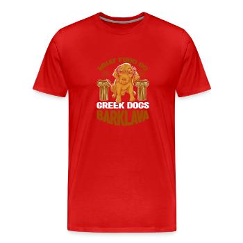 Essen Griechische Hunde Barklava Griechische Mythologie - Männer Premium Bio T-Shirt - Rot - Vorne - Damien (186cm)