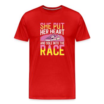 Cœur et semelle de jogging dans la course à pied - T-shirt bio Premium Homme - rouge - Devant - Damien (186cm)